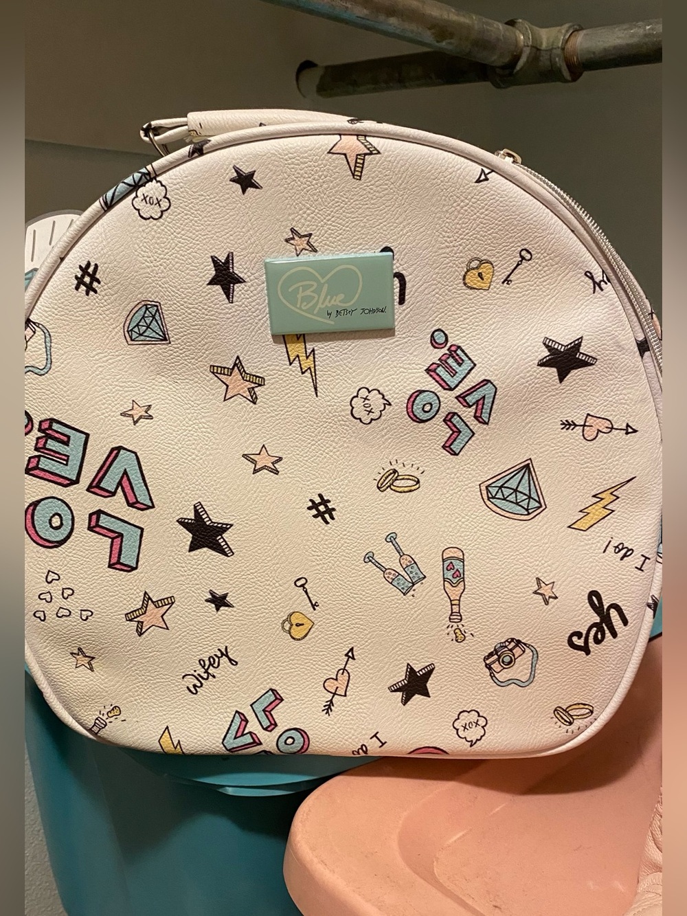 Blue by Betsey Johnson White Round Mini Train Case